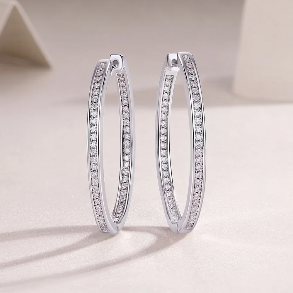 

18k Plated All Moissanite Hoop Earrings for Women Solid Silver 925 Lab Diamond Earring Wedding Party Jewelry Pendientes Mujer
