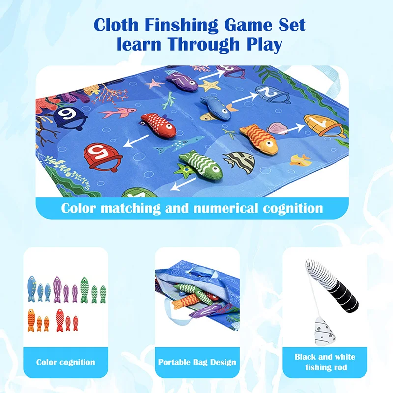 幼児用布製釣りゲームおもちゃ、色分け早期学習おもちゃ、数を数える数学おもちゃ
