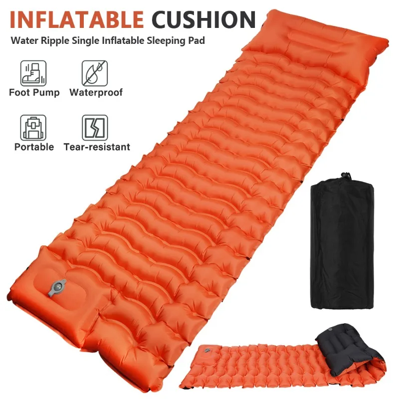 Orange Water Ripple Einzelne aufblasbare Isomatte 190×70×10cm |   Wasserdichte Dicke Camping-Luftmatratze für Outdoor-Zelte und Backpacking