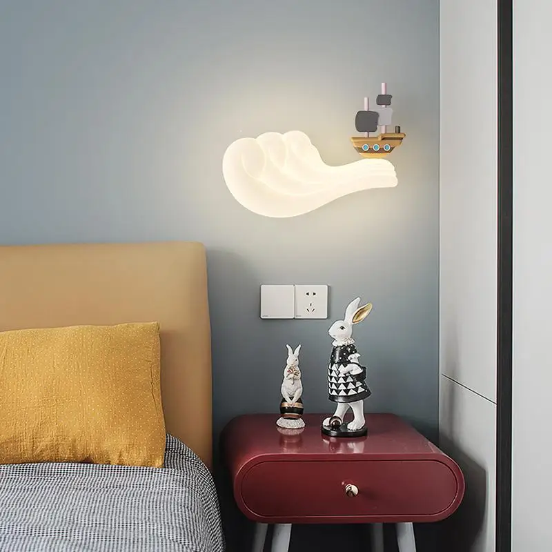 Creative Wave Wall Lights Cartoon Design Eye Protection Kids Bedside Wall Lamp for Children's Room Baby Girl Warm Lights 220V