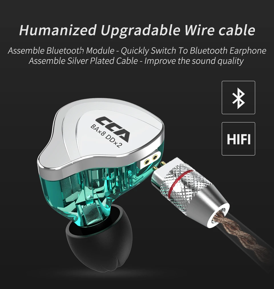 سماعات أذن CCA C10 بخمسة سائقات هجينة HiFi 4BA 1DD سماعات أذن عالية الدقة كابل قابل للفصل 2pin 0.75 مللي متر سماعات أذن سلكية