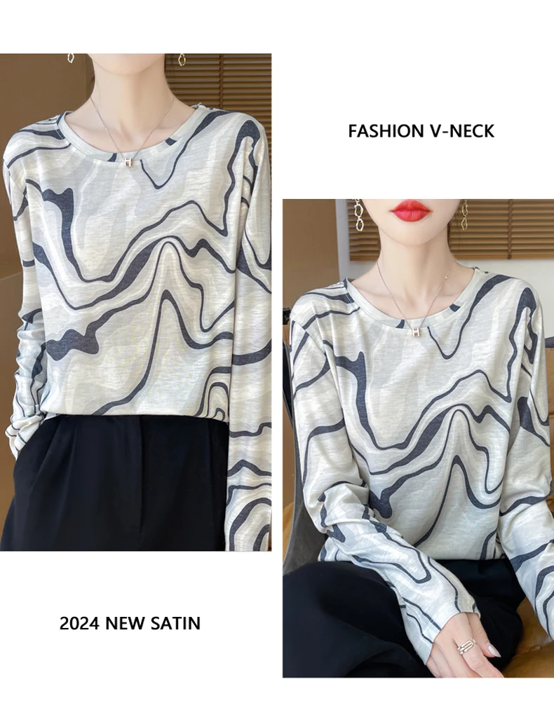 2025 New Summer Thin Silk Knitted Short-sleeved T-shirt Women's Sleeveless Wool Loose Printed T-shirt