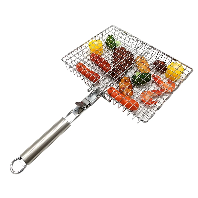 Barbecue Accessories Outdoor Camping Grill Stainless Steel Folding Barbecue Basket Outdoor Barbecue Smoking