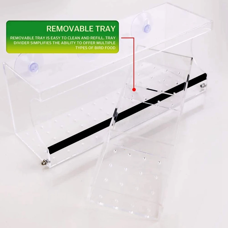 Window Bird Feeder Removable Seed Tray With Strong Suction Cups Drainage Holes For Up-Close Indoor Bird Watching Gifts