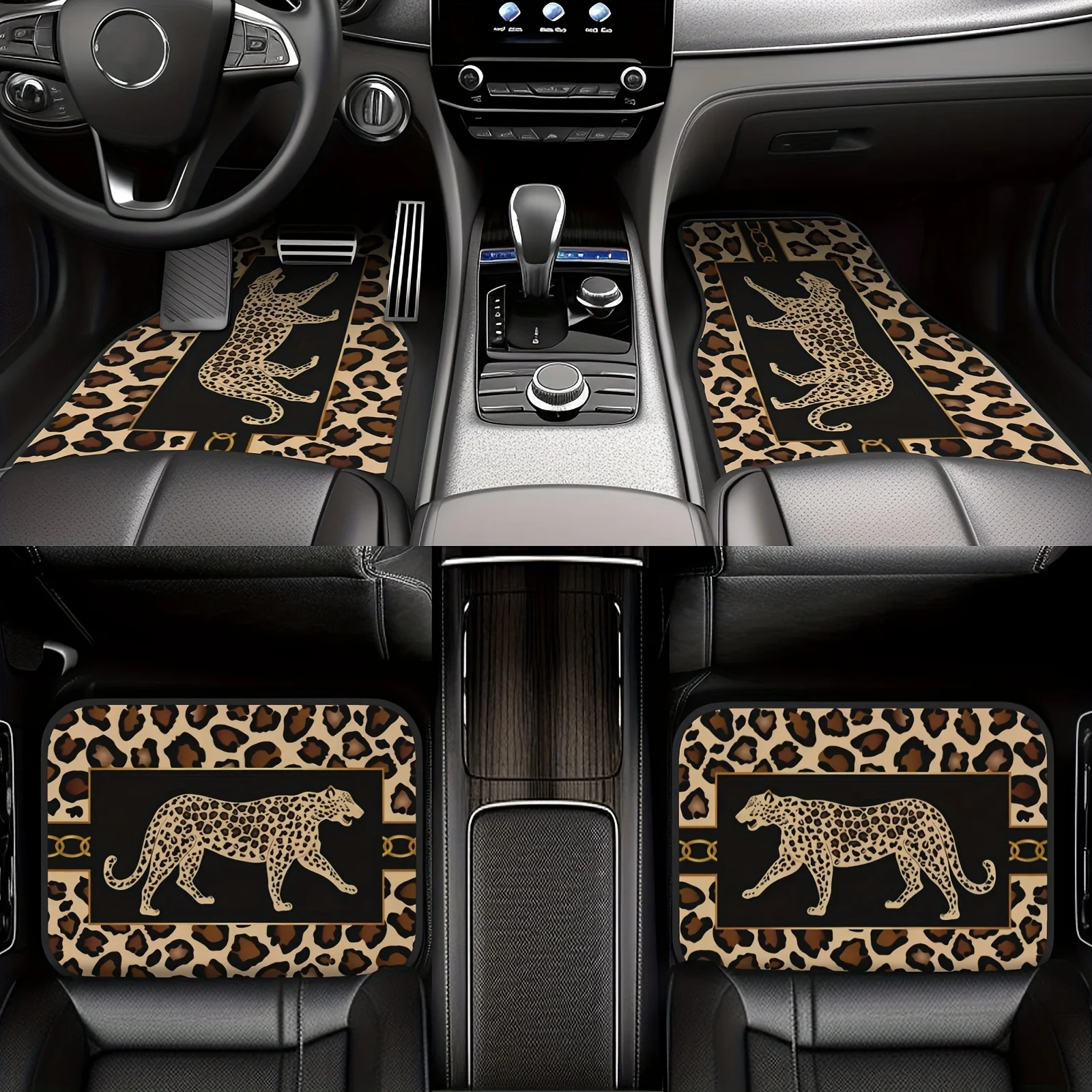 

4pcs Fit Car Floor Mats Set - Heavy-Duty Brown Leopard Print (or Out-of-stock Other Colors) All-Weather Auto Interior, For SUVs