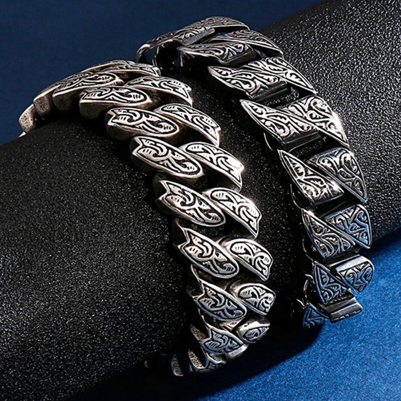 20mm Heavy Punk Black Curb Cuban Chain Bracelet Men Women Hiphop Rock Retro Stainless Steel Chunky Bike Biker Bangle Jewelry