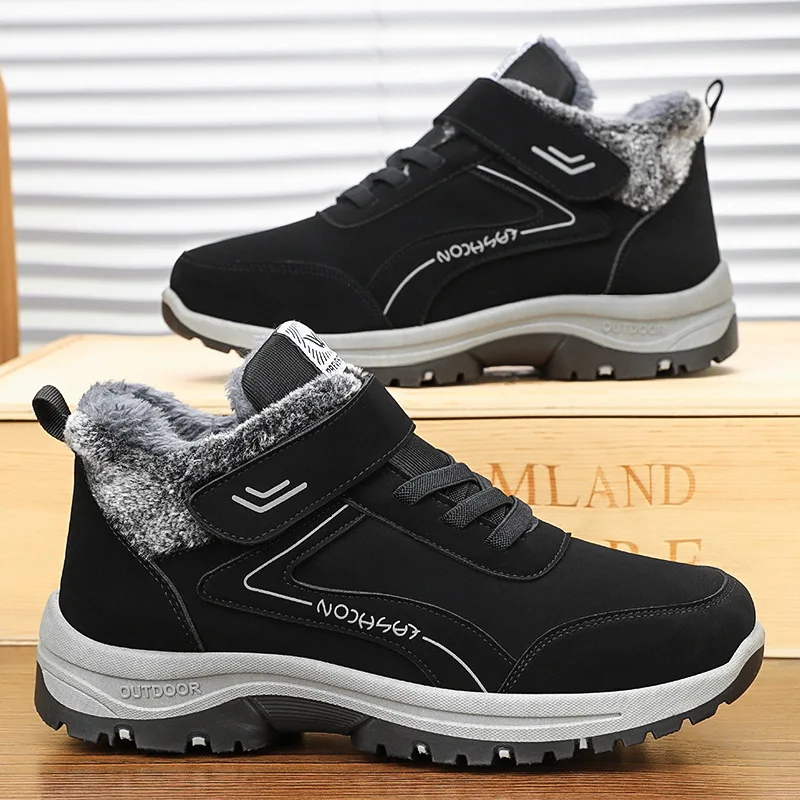 

Men Snow Boots Thickened Warm Cotton Shoes Winter Round Toe Couples Ankle Boots Outdoor Hiking Shoes Plus Size Plush Men Boots