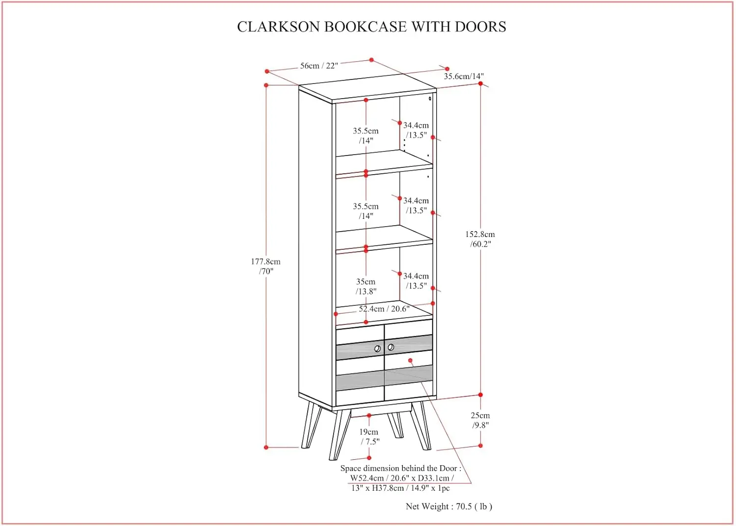 Estante contemporânea de 22 polegadas de largura com armazenamento em marrom rústico natural envelhecido, para Livi
