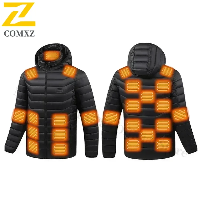 21 Areas Heated Jacket Men's USB Electric Smart Hooded Coat Self-heating Clothes Men Casual Ski Cold-proof Thermal Padded Jacket