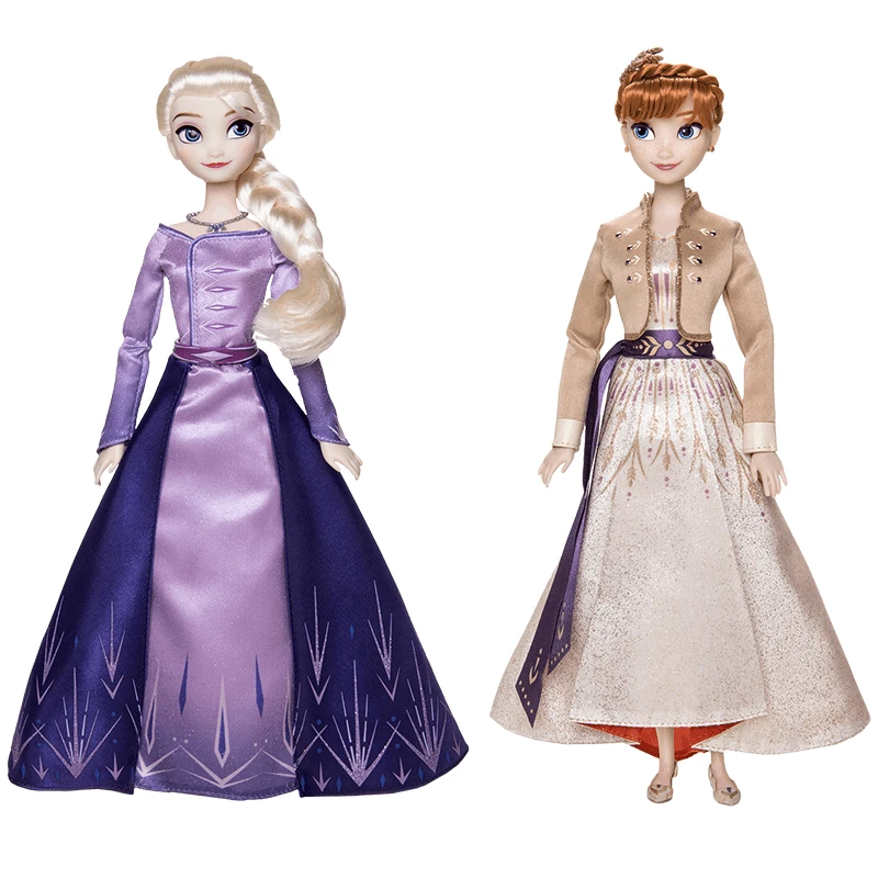 Original Disney store 2pcs/set Frozen 2 Snow Queen Elsa and Anna Classic princess Doll Figure toys For Children Christmas gift