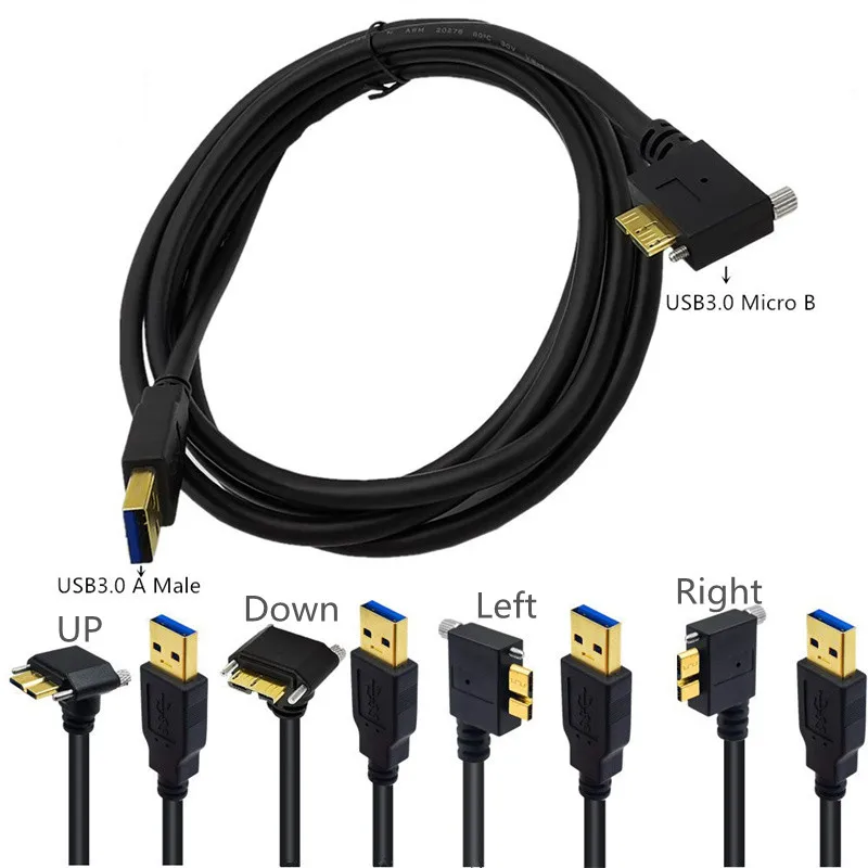 Industrial Camera 90 degree Left/Right/UP/Down Angled Micro B USB 3.0 Cable Wire With Panel Mount Screw Lock Connector Cable