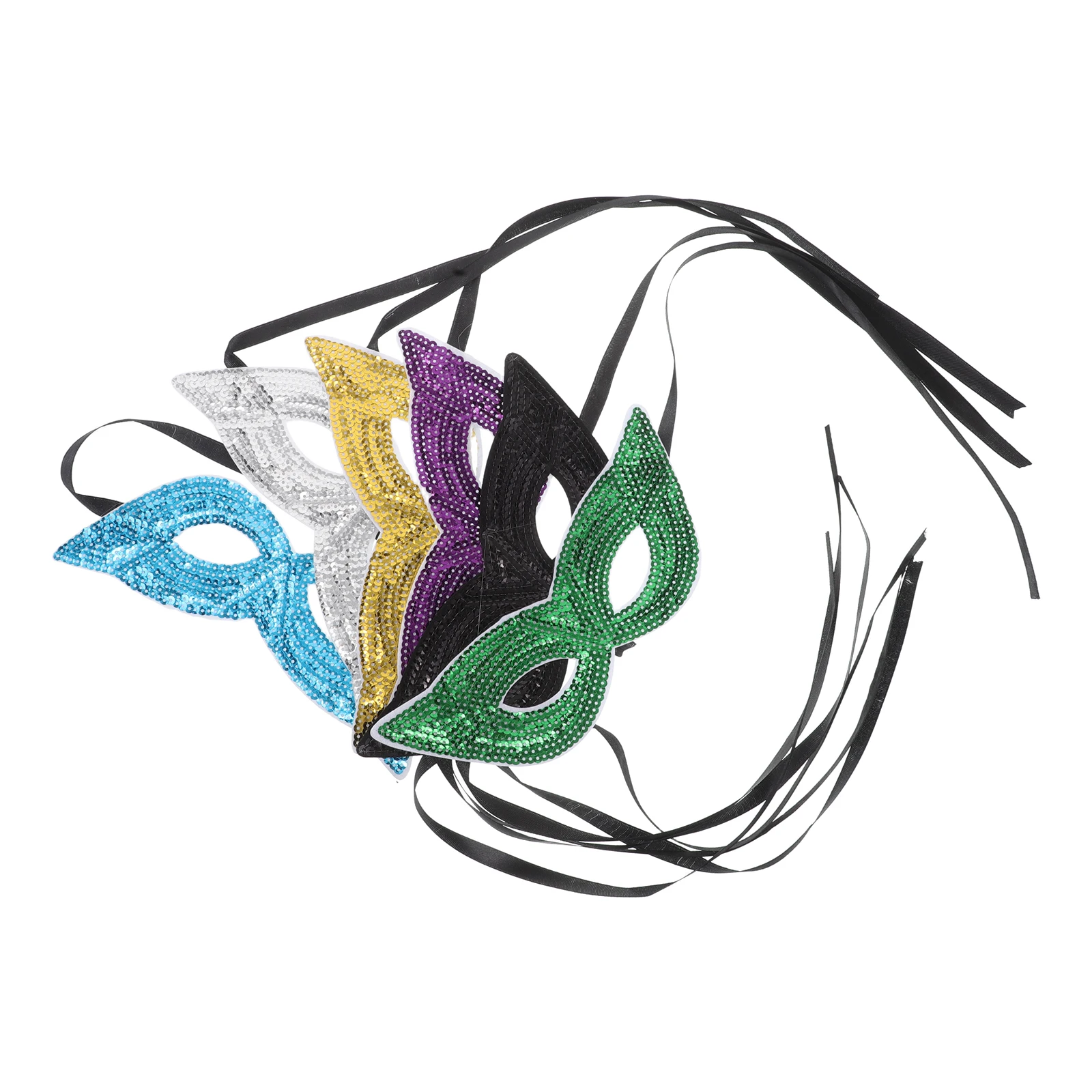 6 Pcs Carnival Eye Mask Half Face Masquerade Headband Makeup Green Sequins Cute Party Black Costume Women Child