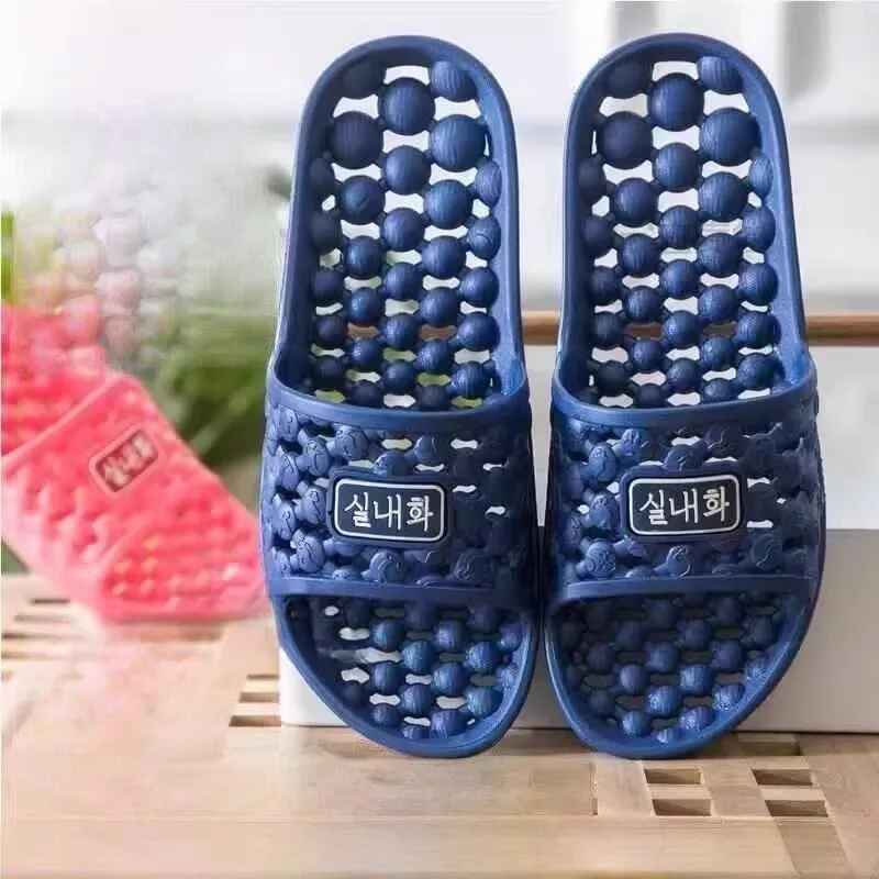 

Bathroom Slippers Women's Summer Indoor Home Use Anti-Slip Foot Massage Drainage Hollow out Bathing Plastic Shower Slippers Men