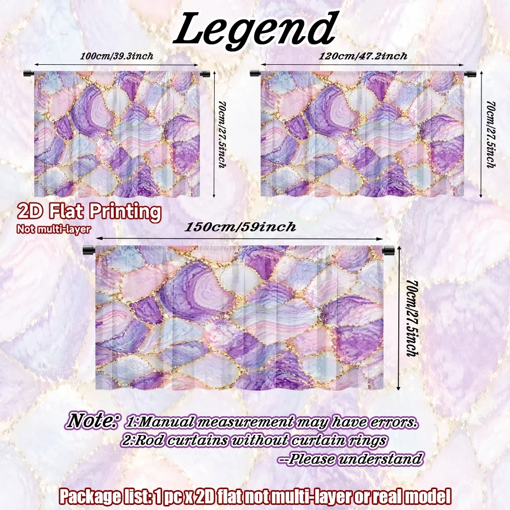 2D flat 1pc Bohemian style short curtains Purple Gold Marble Veins Digital printing Storage shelves for study and living room,