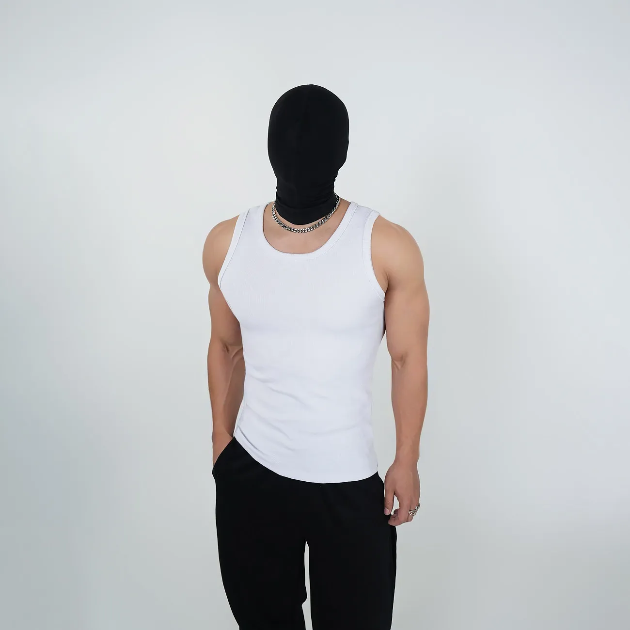 High Street Heavy Weight 320G Coarse Thread Elastic Slim Fit Sweat Tanks Men's Fitness and Muscle Training Sleeveless Tanks