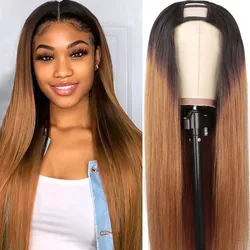 U Part Wig Human Hair Perruque Ombre Human Hair Wig 1b 30 2 Tone Brown Wig Brazilian Straight Ombre Blonde UPart Human Hair Wigs