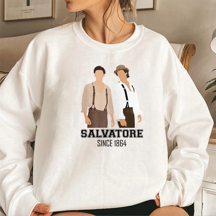 Vampire Diares Sweatshirt Salvatore Brothers Est 1864 Hoodie Damon and Stefan Brothers Graphic Pullover Mystic Falls Sweatshirts