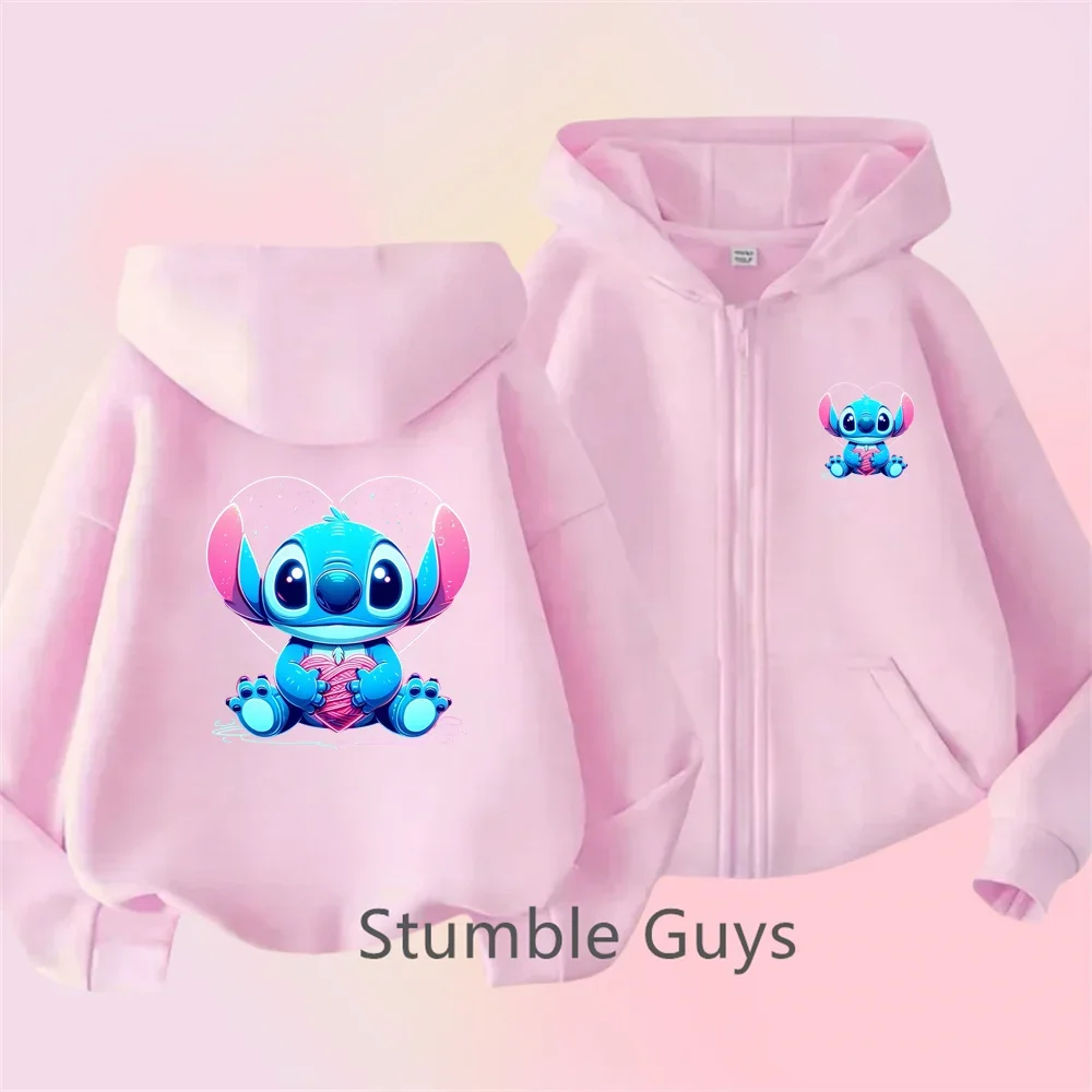 

Fall Zipper Hoodie Kawaii Children's Clothing Disney Cute Stitch Cardigan Coat Girls Clothing Baby Boys Casual Top