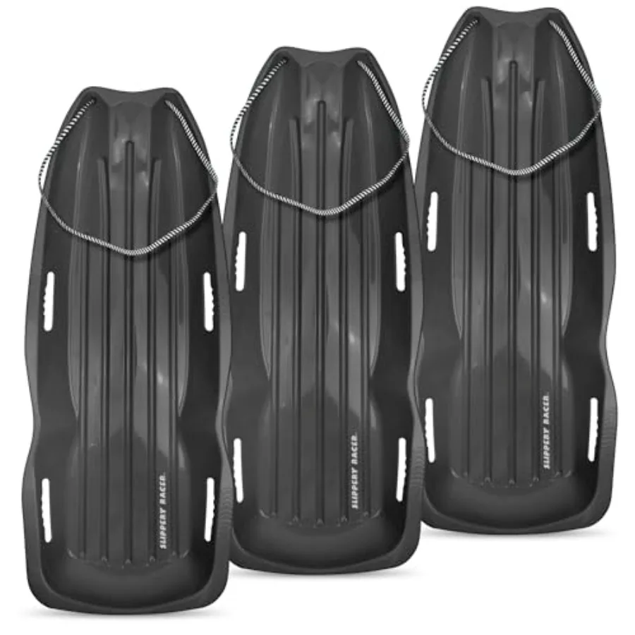 

Flexible Adults and Kids Plastic Toboggan Snow Sled for up to 2 Riders with Pull Rope and Handles. (Black, 3 Pack)
