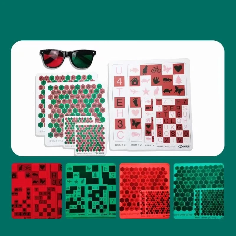 Anti-Suppression Letter VT Trainer 8Pcs Vision Training Charts for Child Amblyopia Myopia Equipped with Red Green Glasses