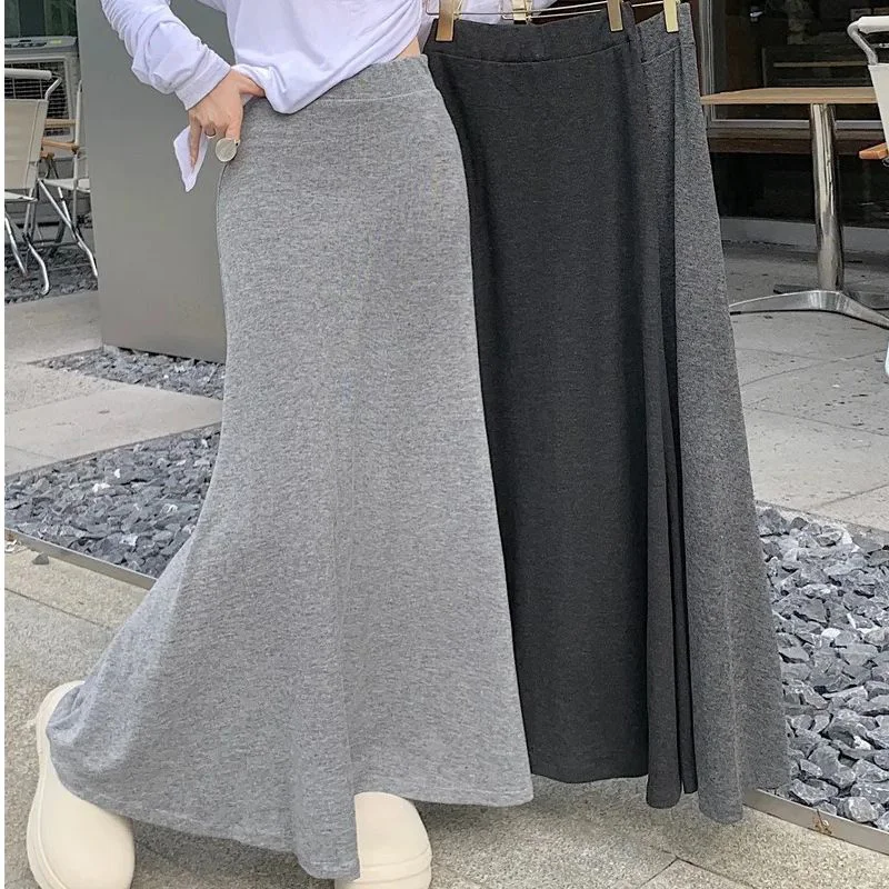 Lady Korean Hip Wrap Fish Tail Skirts Female High Waist Solid A-line Dress Women Ins Fashion Classic Thin Knitted Skirts