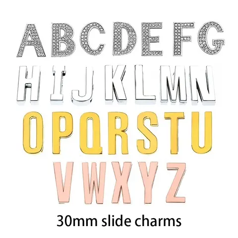 1 Piece Internal Dia 30mm Slide Charm Gold Color English Letters DIY Accessories Fit 30mm Wide Belt Pet Collar