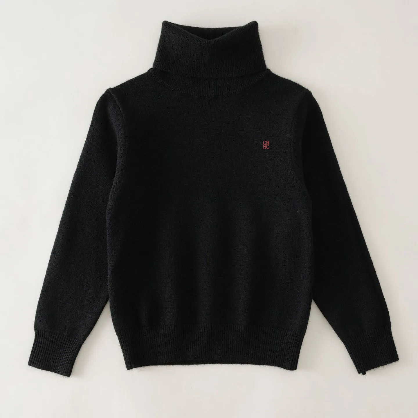 CH Kids Turtleneck Knit Pullover Ribbed Cuff Hem Chest Embroidery Soft Casual Children Long Sleeve Tops
