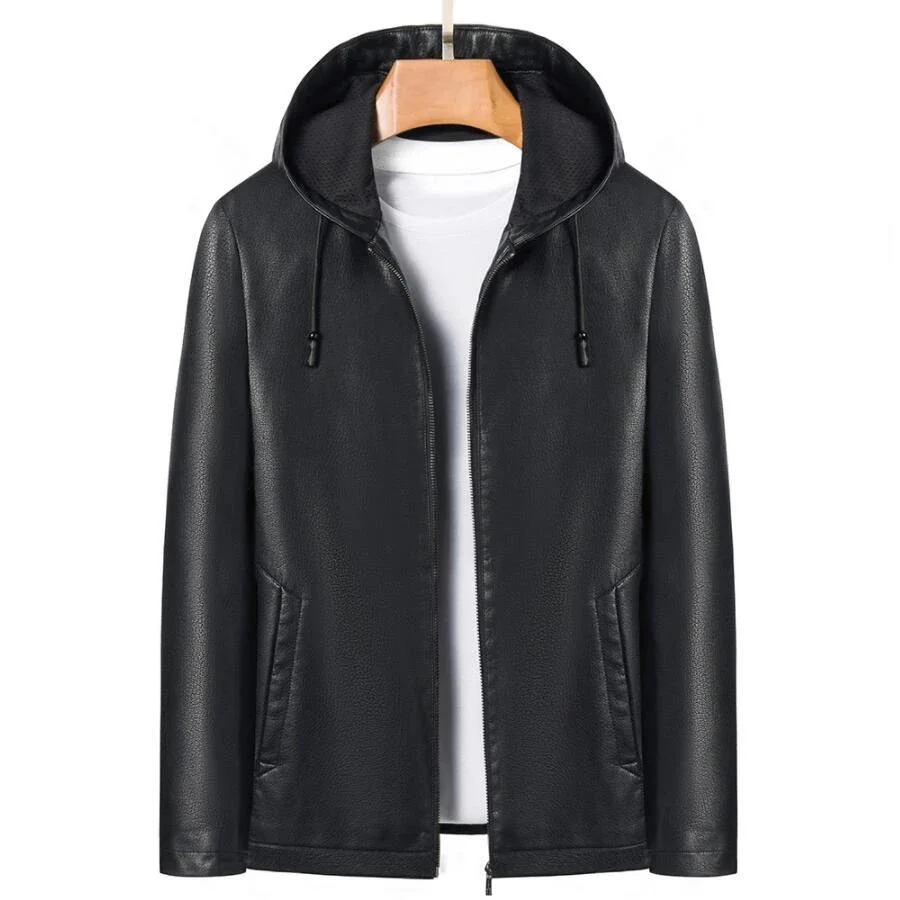 

And Spring Autumn Thin Men's Youth Leather Jacket Plus Velvet Hooded Casual Wear Fashion Available In Thickness