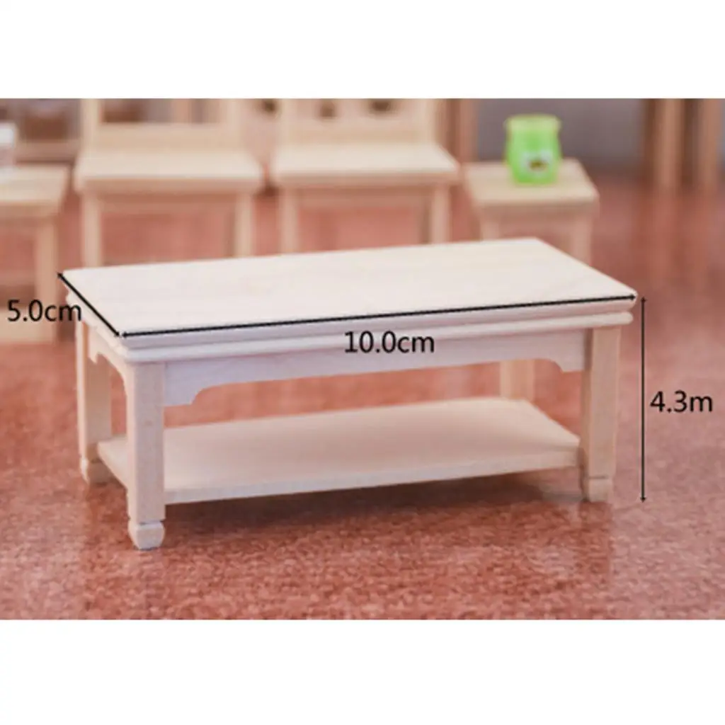 1/12 Scale Miniature Furniture Unfinished Tea Table for Dolls House, Kids Pretend