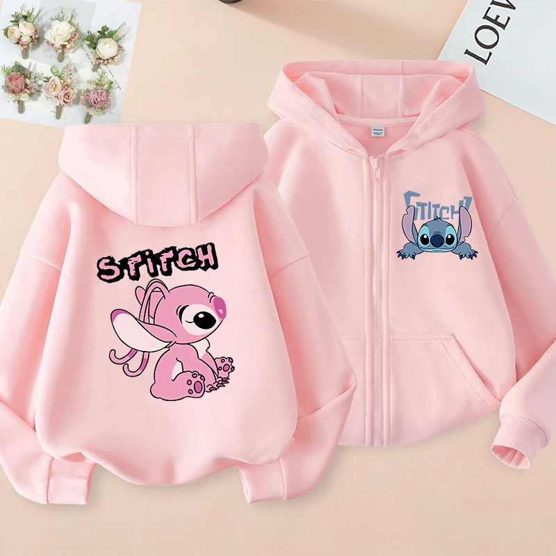 Divertidas sudaderas con cremallera, Sudadera con capucha de punto, ropa para niños, chico, niña, niño, sudadera de Lilo y Stitch, Sudadera con capucha con cremallera, Top informal para bebé