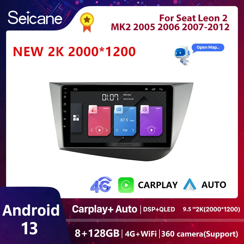 Car Radio Navigation GPS Wireless Carplay  For Seat Leon 2 MK2 2005-2012 Android 13 Multimedia Video No DVD Player Stereo DSP