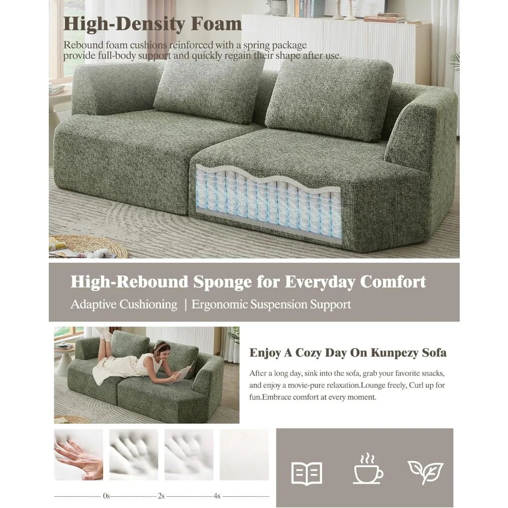 أريكة أريكة سحابة مقسمة بدون عظم مقاس 98.4 بوصة، أريكة مضغوطة كبيرة الحجم مكونة من 3 مقاعد مع قماش شانيل