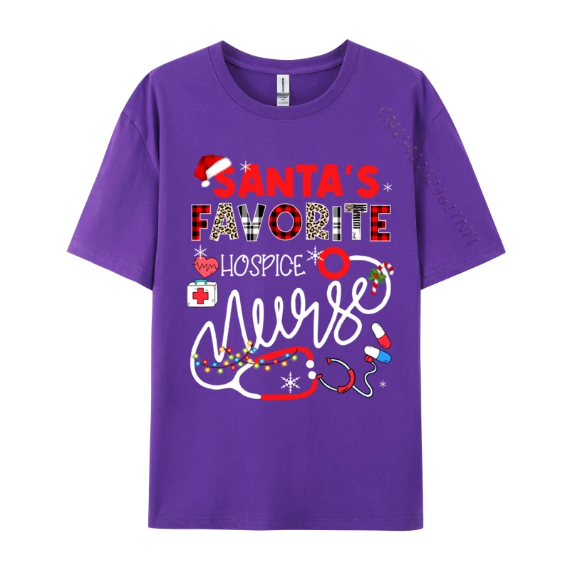 Santa Is Favorite Hospice Nurse Xmas Lights Leopard Plaid T Shirts Awesome 100% Cotton Tees Crewneck T-Shirts High Quality Tops