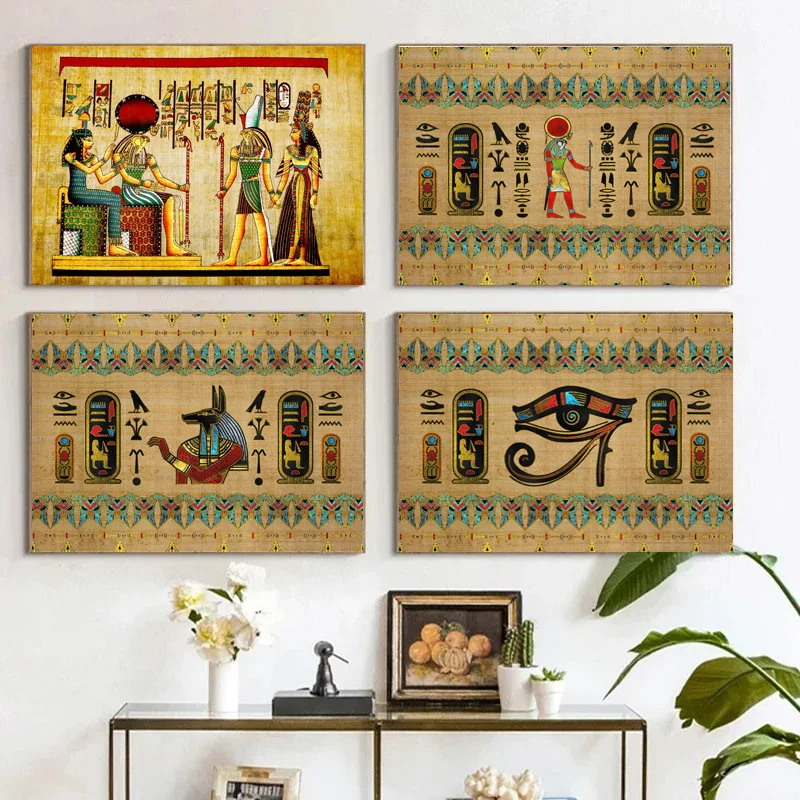 Poster Prints Egypt Papyrus Pharaoh Character Ornaments Vintage Gift Canvas Oil Painting Wall Art Picture Living Room Home Decor