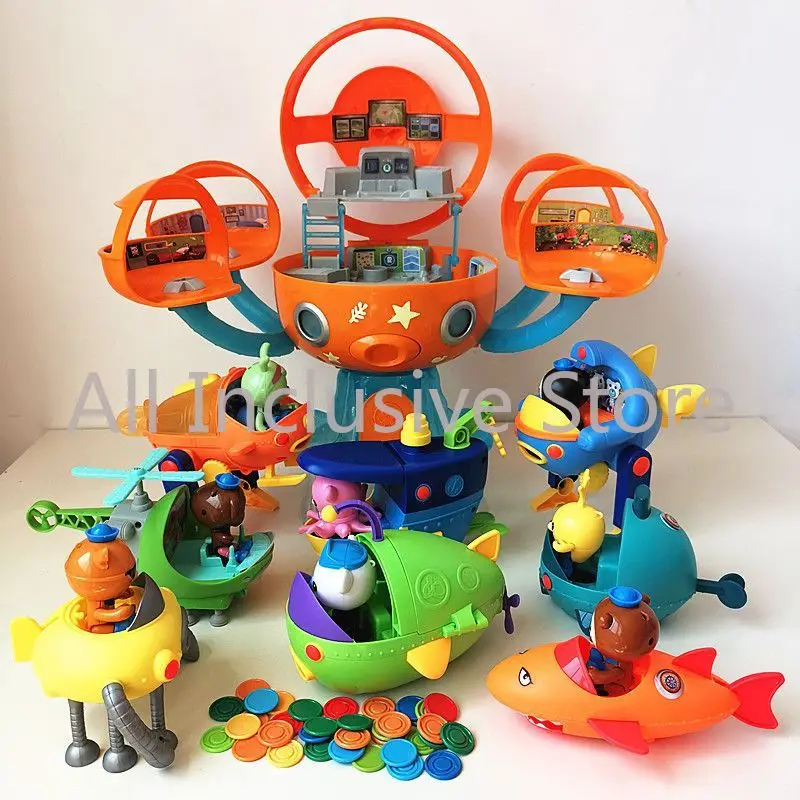 

New TV Cartoon Octonauts Underwater Column Toy Ornament Octopus Fort Set 8 Team Members Tiger Shark Ship Lights Music Kids Gifts