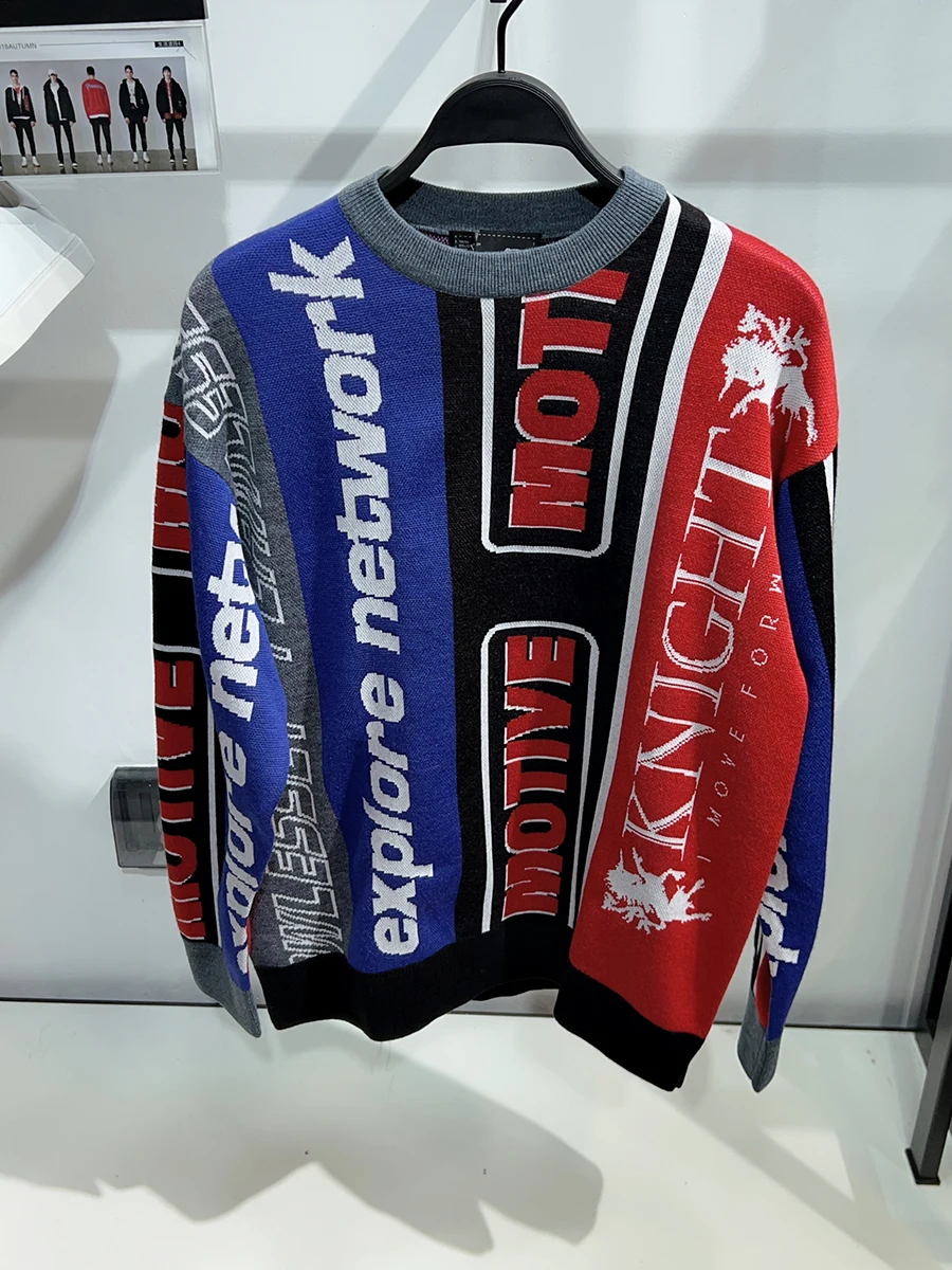 

Loose Fit round Ne Men's Sweater Faion Urban Sle Wool Blend Knitwear Casual Comfortable Long Sve Top for Youth