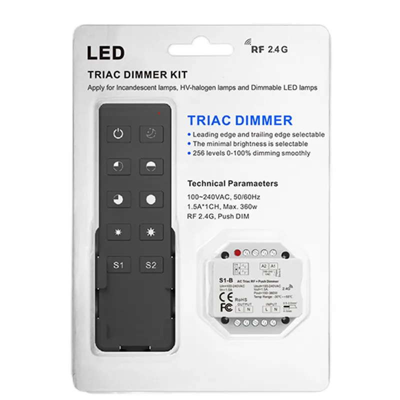 ZIGBEE WiFi & RF Push AC Triac Dimmer Tuya APP Switch 2.4G LED Controller S1-B/S1-B(WT)/S1-B(WZ) For Single Color LED Lamp Strip