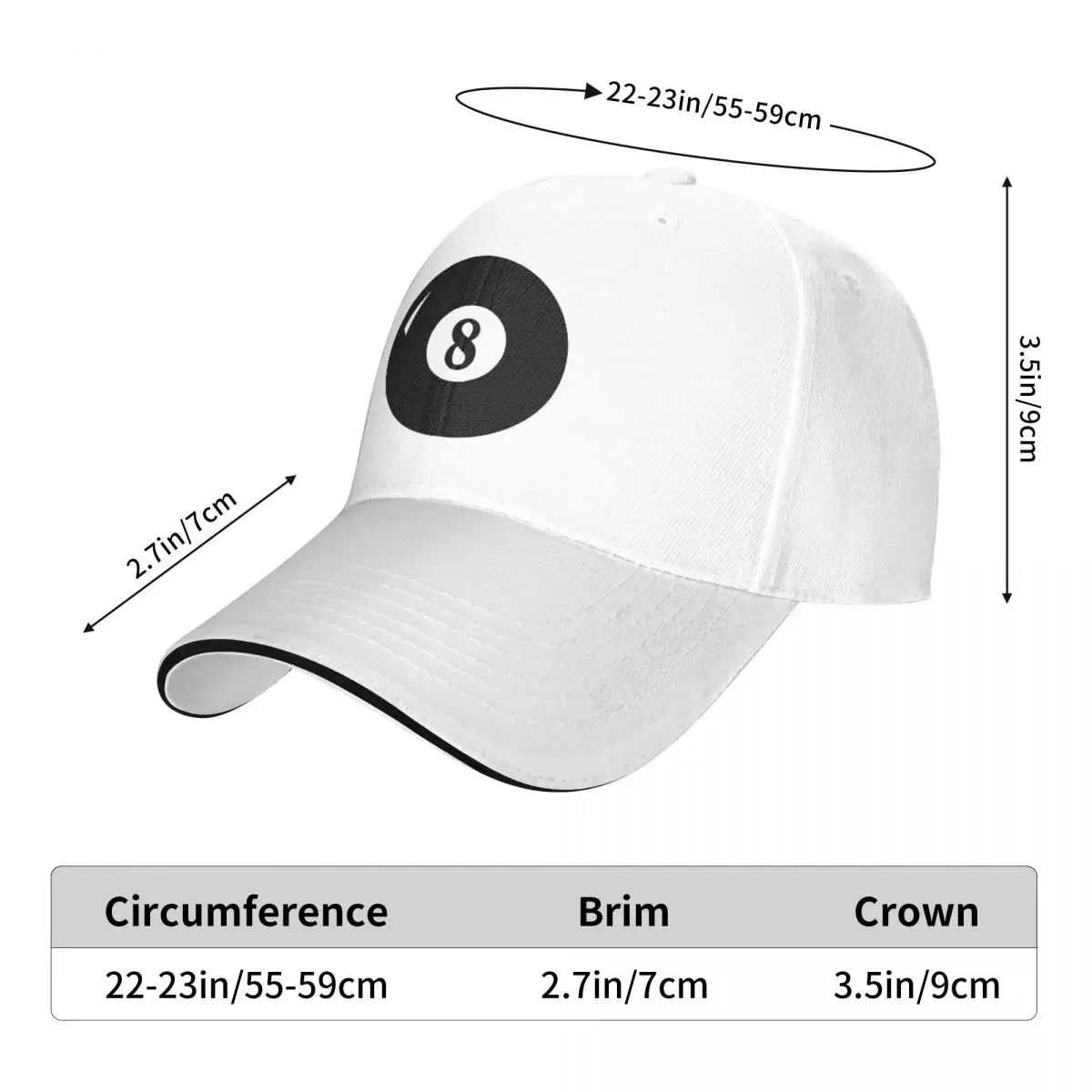 8 Ball Eight Ball Cap Fashion Casual Baseball Caps Adjustable Hat Hip Hop Summer Unisex Baseball Hats Customizable Polychromatic