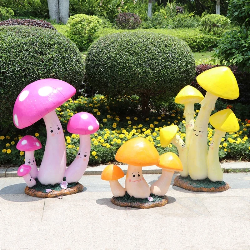 Glass Fiber Reinforced Plastic Sculpture Cartoon Mushroom Courtyard Community Garden Scenic Area Micro Landscape Decoration