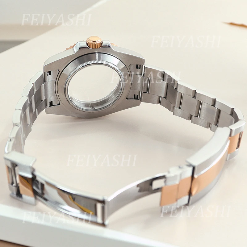 40mm Two-Tone Rose Watch Case Strap Parts Sapphire Glass For Seiko NH35 NH36 NH38 NH34 Miyota 8215 ETA 2824 Movement 28.5mm Dial