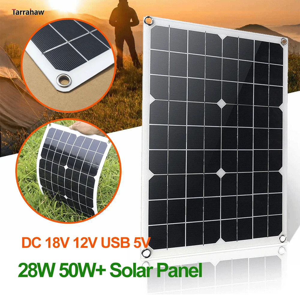 

28W Solar Panel Photovoltaic Cell Charging Boad Light and Thin DC 18V 12V 5V Monocrystalline PV Cells Plate Outdoor Power Bank