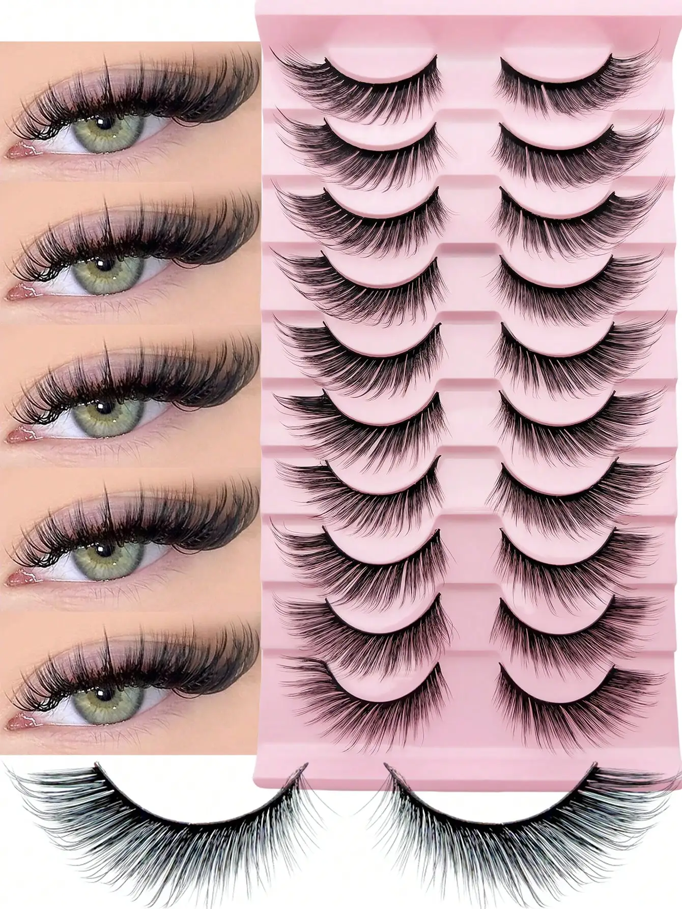 10 Paar Cat-Eye- und Fox-Eye-Wimpern, flauschig, voluminös, verlängernd, für die äußere Augenwinkel, mit geschwungenen Spitzen, für einen natürlichen Look, ideal für den täglichen Gebrauch und für Partys. – Detail 1