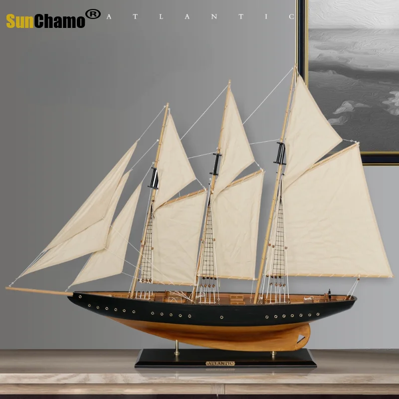 Sunchamo Mediterranean Style Solid Wooden Sailboat Model Home Living Room Decoration Annual Meeting Prize Christmas Decor Gifts