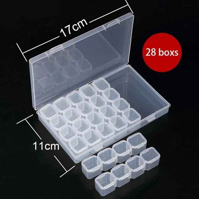 28/56 Girds Adjustable Plastic Storage Box with Label Sticker For Jewelry Nail Art Diamond Painting Accessories Container boxes