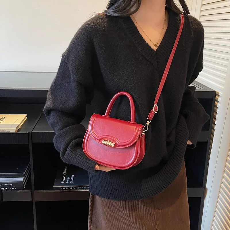 

New Pure Color Small Handbag Women's Shoulder Bag Versatile Crossbody Bag Soft PU Material Saddle Bag Neutral Minimalist Style