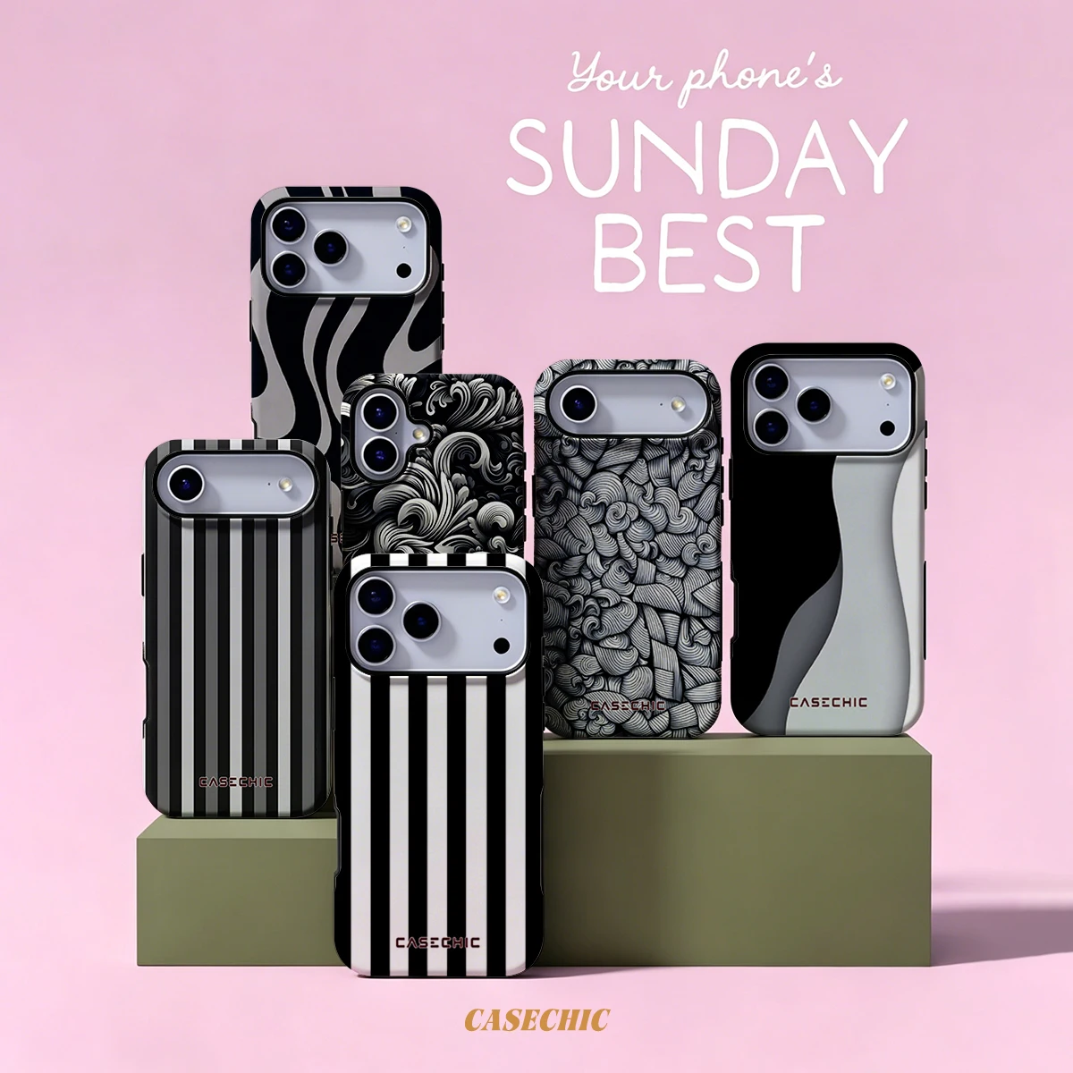 Monochrome Stripe For Samsung Galaxy S26 Ultra A56 Exquisitely Pattern Double Protective Phone Cover Cases CaseChic