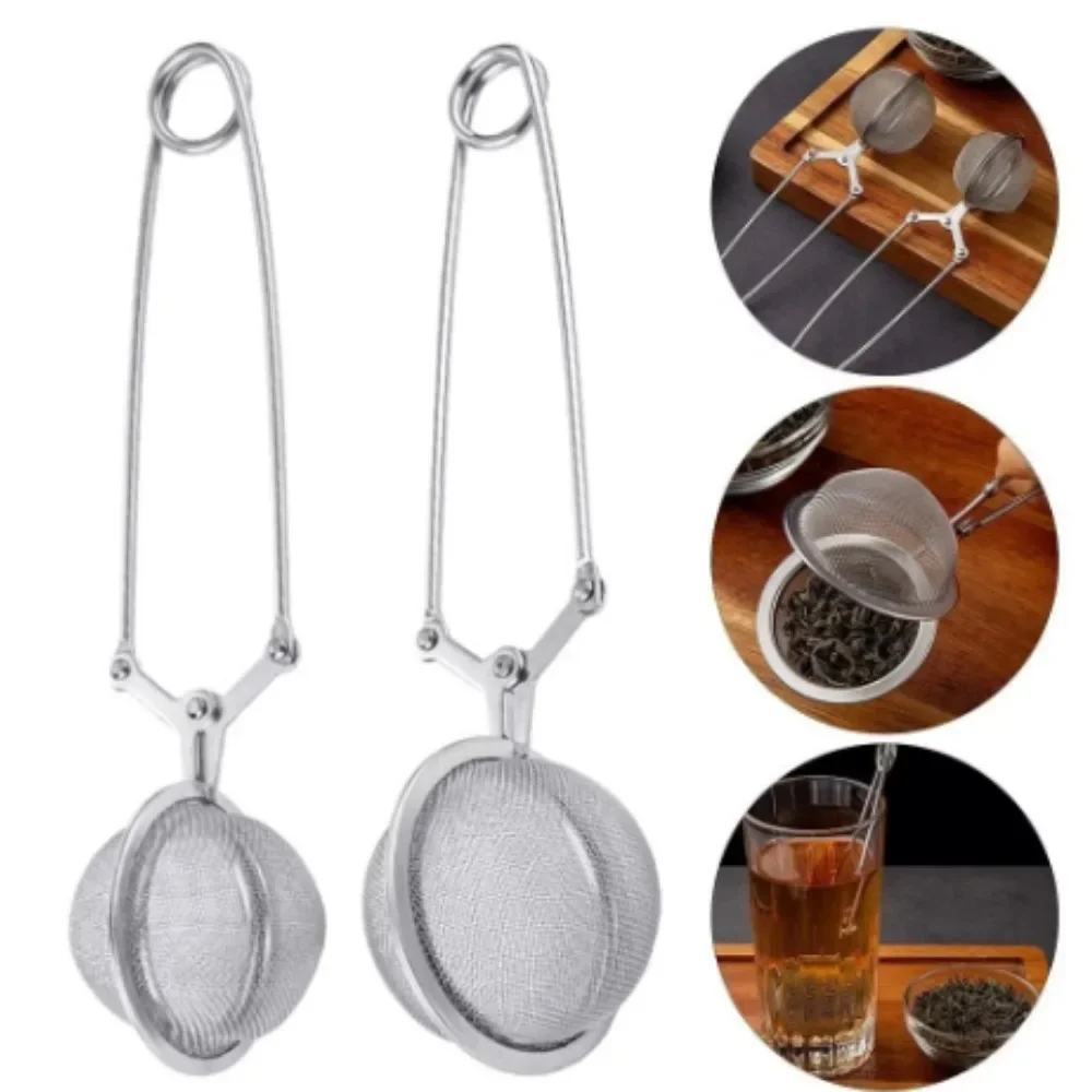 Cuchara de acero inoxidable, filtro Infusor de bola de té, colador de malla de hierbas con hojas para apretar, infusor de té en malla, bola de té con mango plateado