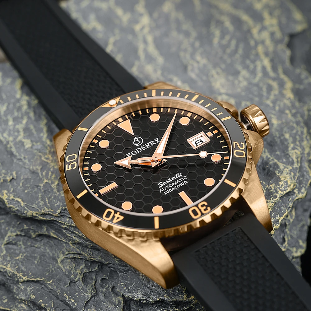 BODERRY Men\'s Bronze Diver Automatic Watches Top Brand Luxury Clock 200M Waterproof Wristwatch Sport Mechanical Watch for Men