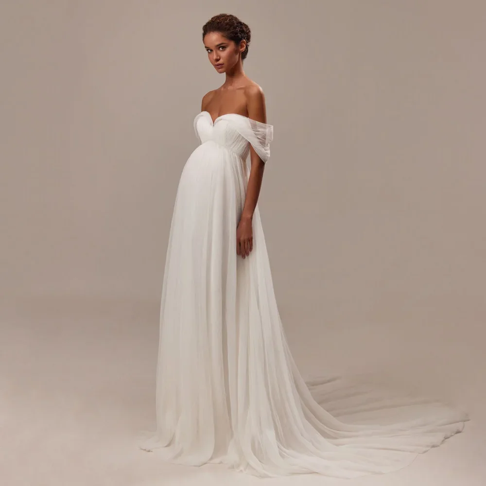Pregnant Woman Wedding Dress Customized Sexy Off The Shoulder Sweetheart A Line Backless Africa Bridal Gown Sweep Train