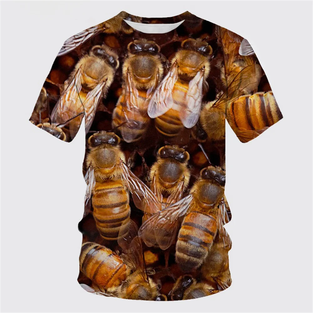 Bee Pattern 3D Print T-shirt Summer Men\'s O-Neck Short Sleeve T Shirts Casual Streetwear Oversized Harajuku Man Kids Tees Tops